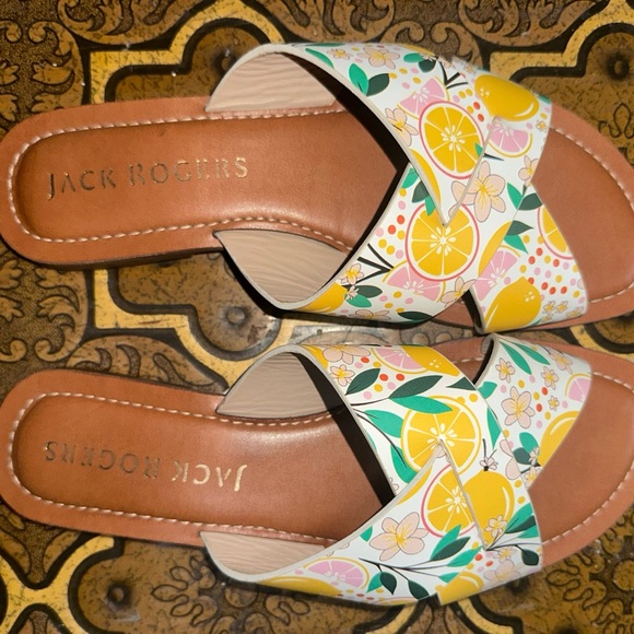 Jack Rogers Lemon Leather Crossover Sandals - size 7.5 - Picture 9 of 9